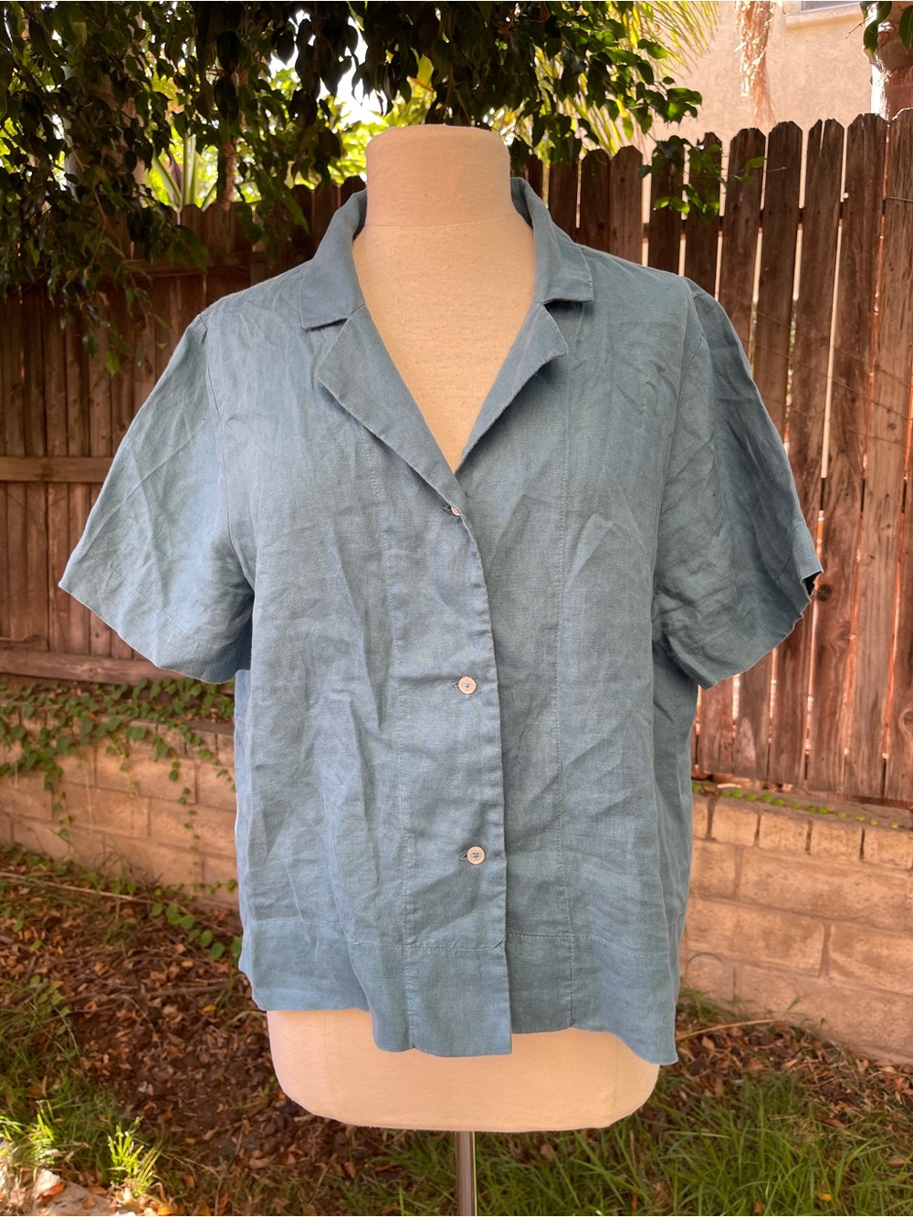 Quince European linen short sleeve shirt L mineral blue minimalist classic fall